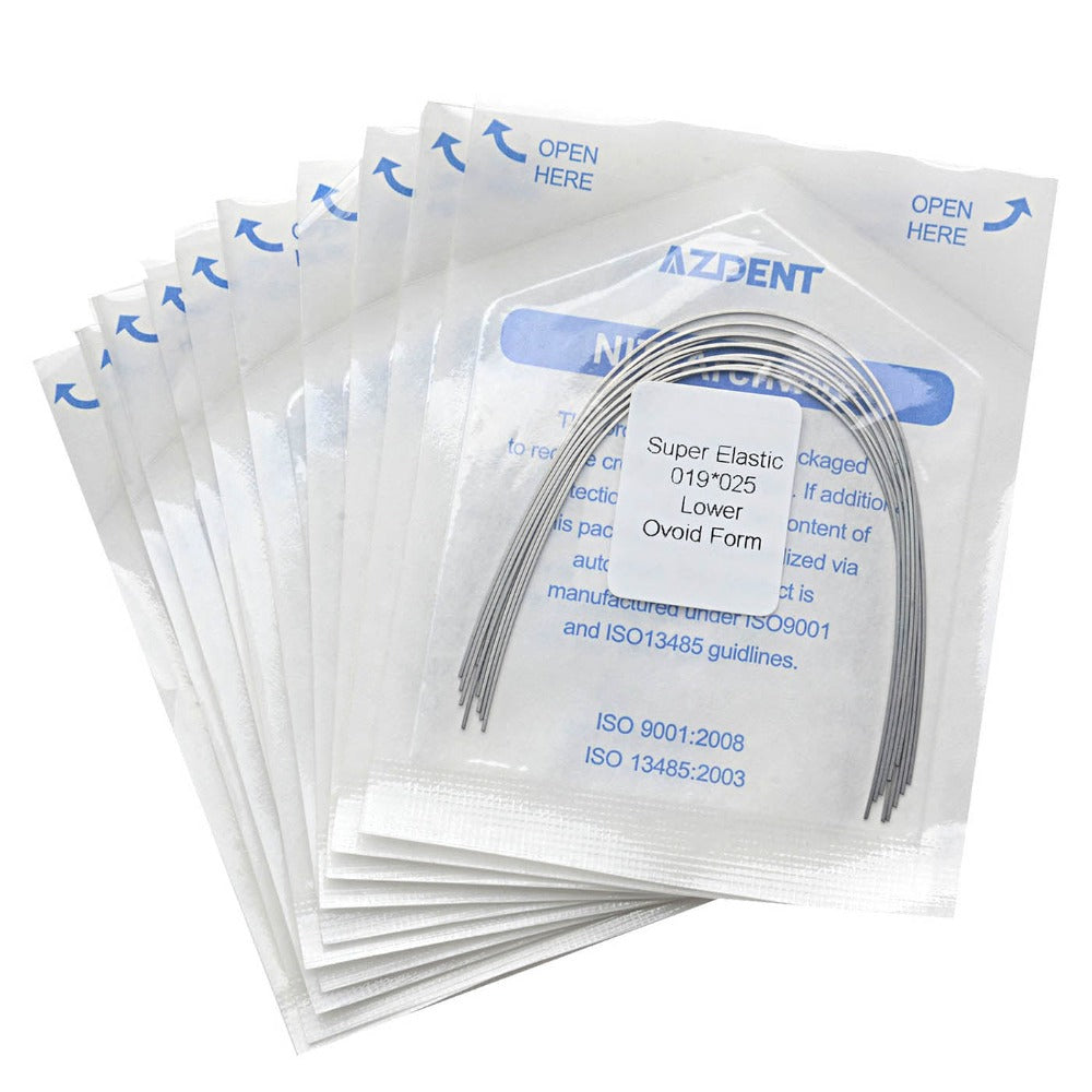 Arco de alambre AZDENT Niti Super Elastic Ovoide Rectangular 0,019 x 0,025 Inferior 10 piezas/paquete