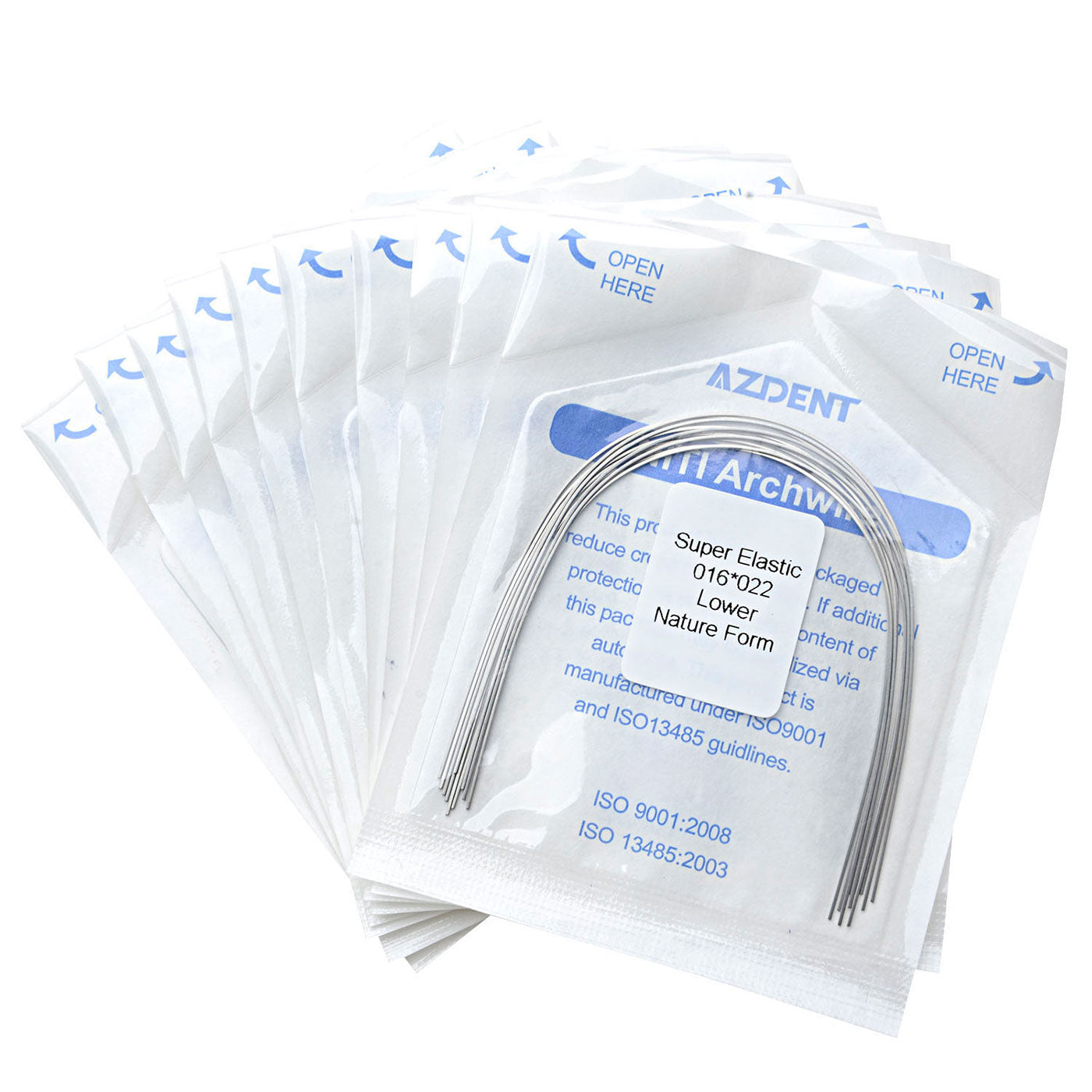 AZDENT Arco de Niti Super Elástico Natural Rectangular Tamaño Completo 10 piezas/Paquete