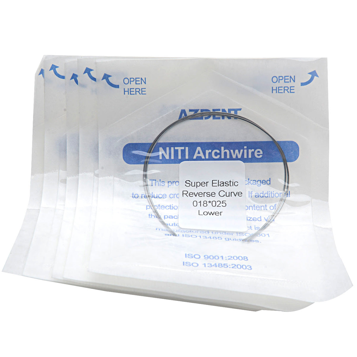 Arco de Niti AZDENT con curvatura inversa rectangular de 0,018 x 0,025 mm, inferior, paquete de 2 unidades