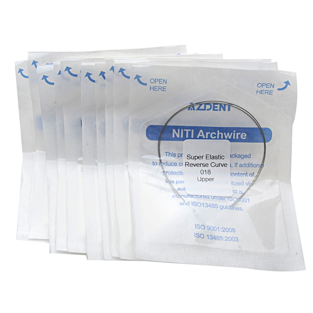 Arco de alambre AZDENT NiTi de curva inversa, redondo, 0,018 mm, superior, 2 unidades/paquete