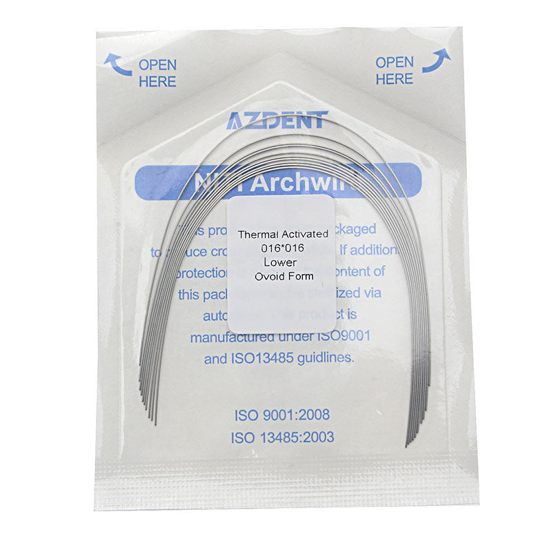 AZDENT Thermal Active NiTi Archwire Ovoid Form Rectangular 0.016 x 0.016 Lower 10pcs/Pack
