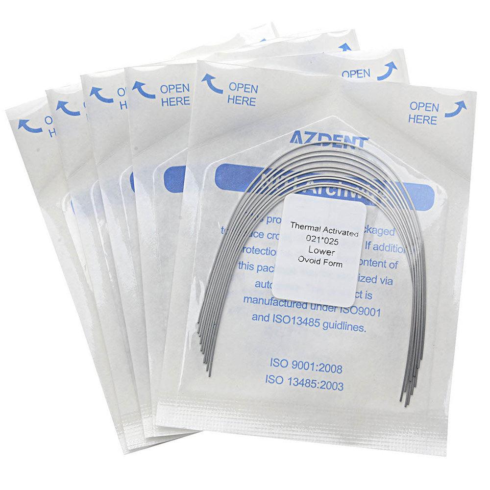 AZDENT Thermal Active NiTi Archwire Ovoid Form Rectangular 0.021 x 0.025 Lower 10pcs/Pack