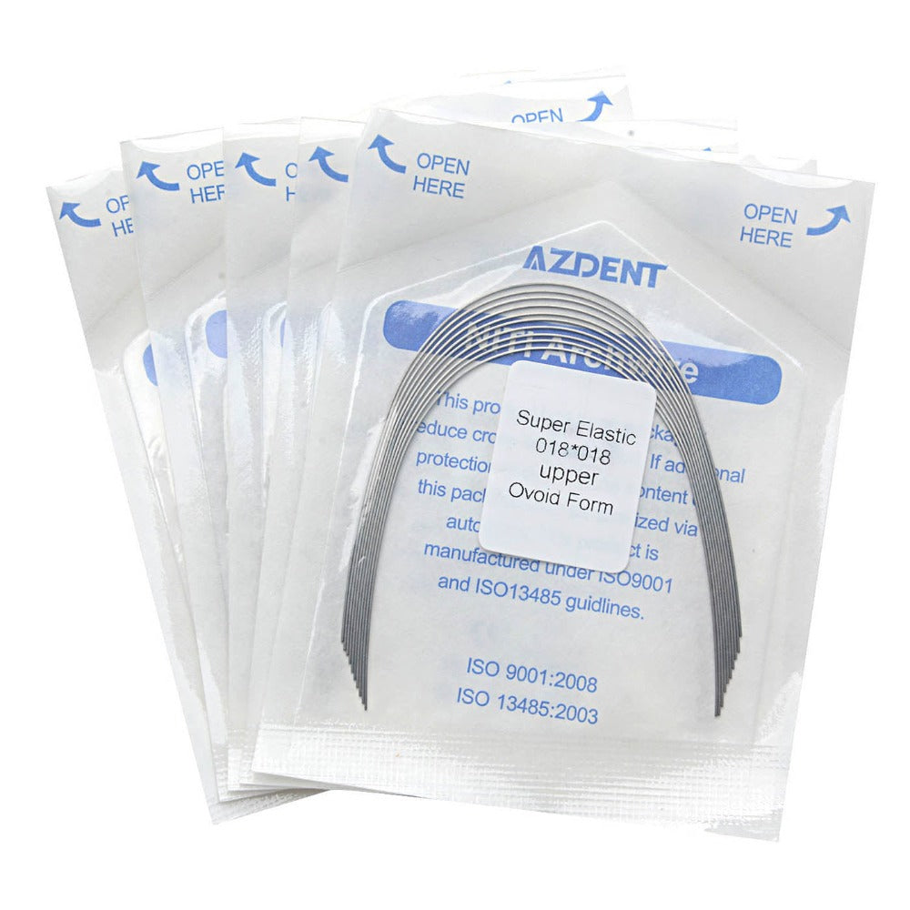 AZDENT Arco de Niti Super Elástico Ovoide Rectangular 0,018 x 0,018 Superior 10 piezas/Paquete