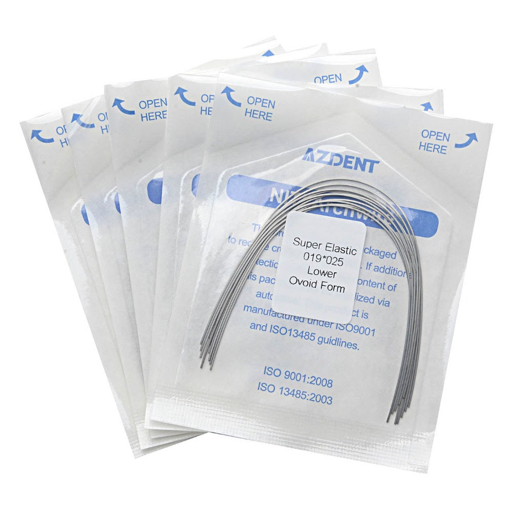 Arco de alambre AZDENT Niti Super Elastic Ovoide Rectangular 0,019 x 0,025 Inferior 10 piezas/paquete