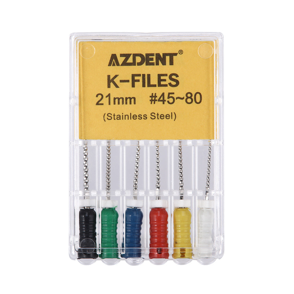 Limas dentales manuales AZDENT de acero inoxidable de 21 mm, n.° 15-80, 6 unidades, 9 colores
