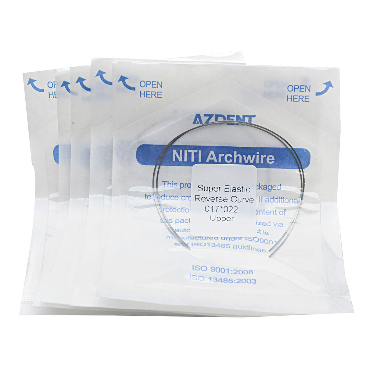 Arco de Niti AZDENT con curvatura inversa rectangular de 0,017 x 0,022 superior, paquete de 2 unidades