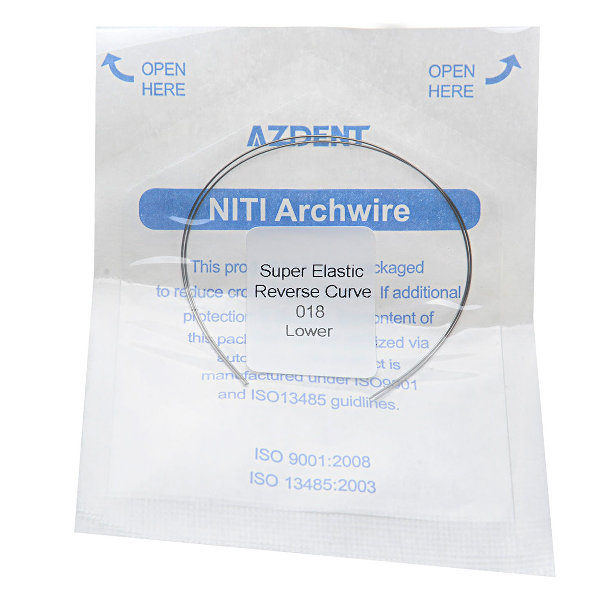 Arco de Niti AZDENT, curva inversa, redondo, tamaño completo, 2 unidades/paquete