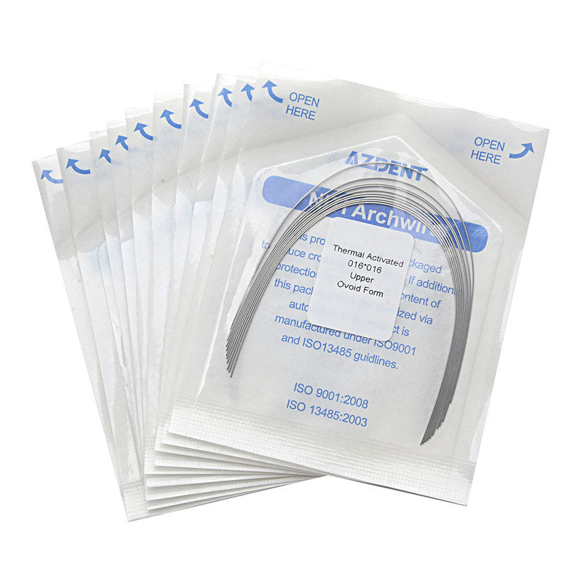 AZDENT Thermal Active NiTi Archwire Ovoid Form Rectangular 0.016 x 0.016 Upper 10pcs/Pack