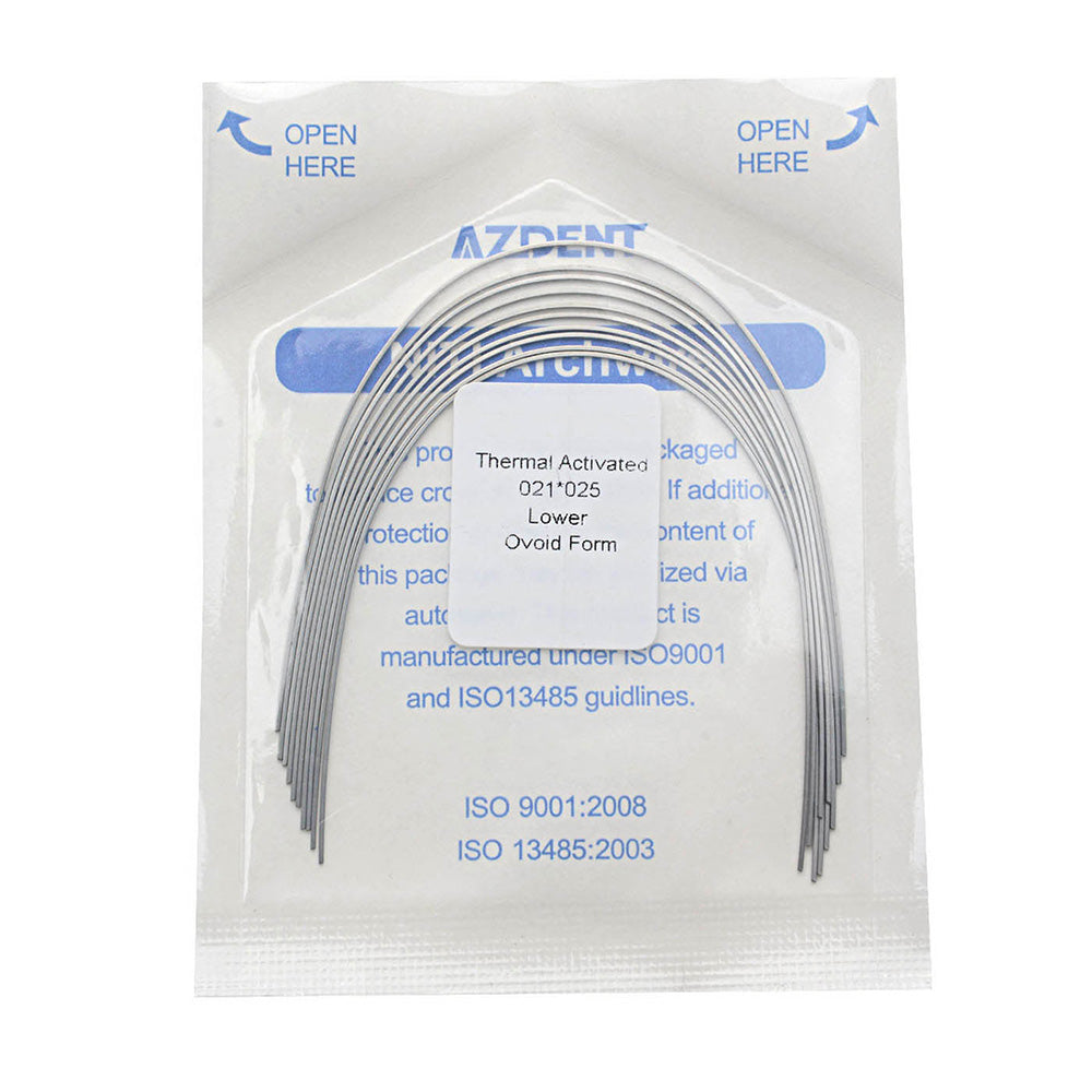 AZDENT Thermal Active NiTi Archwire Ovoid Form Rectangular 0.021 x 0.025 Lower 10pcs/Pack