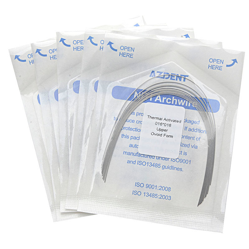 AZDENT Thermal Active NiTi Archwire Ovoid Form Rectangular 0.016 x 0.016 Upper 10pcs/Pack