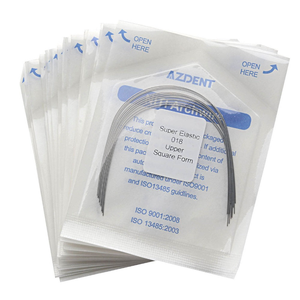 Arco de alambre AZDENT NiTi superelástico cuadrado redondo de 0,018 mm superior, 10 unidades/paquete