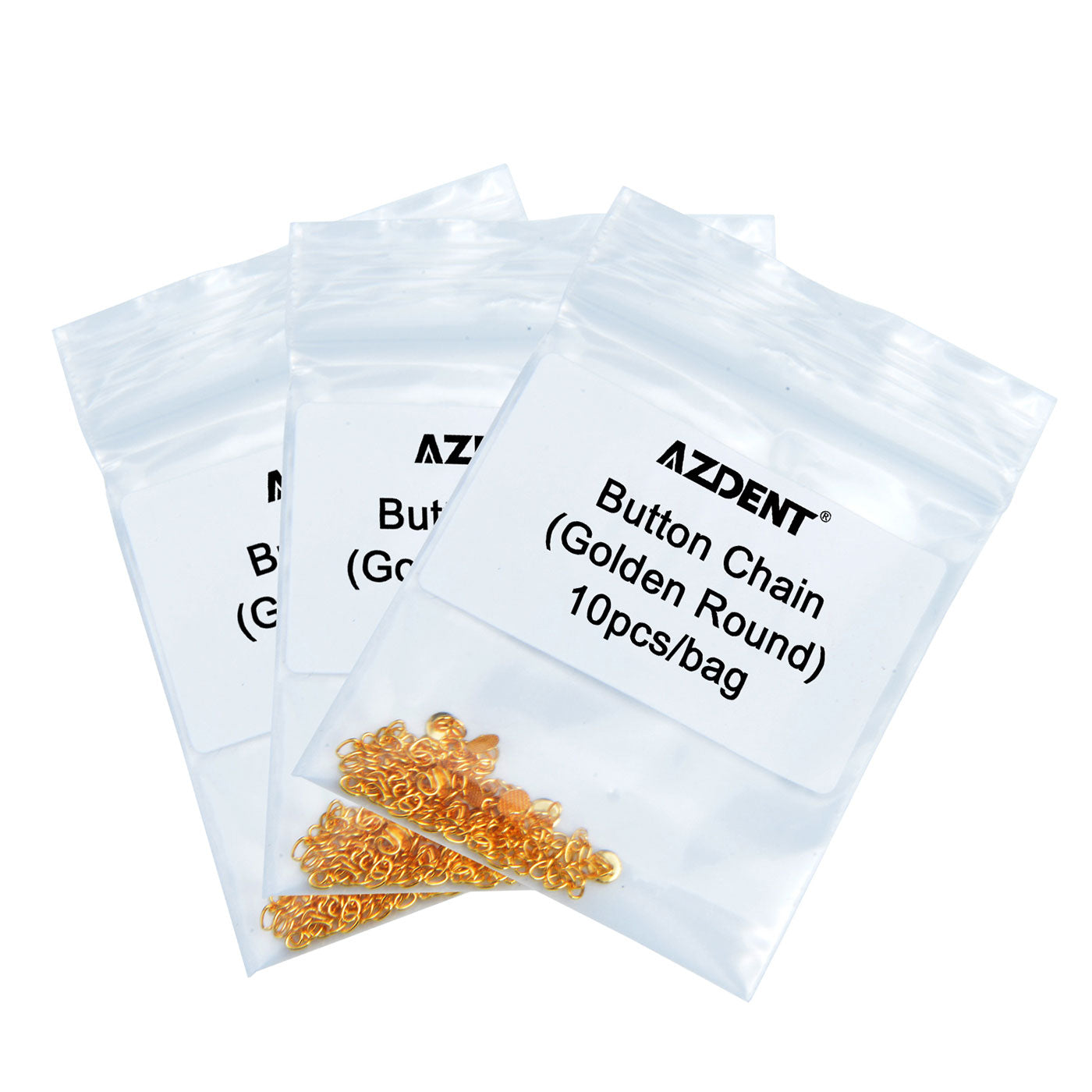 AZDENT Dental Traction Chain Gold Plated Round Buttons with Chain 10/Bag