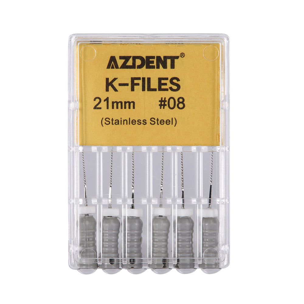 Limas dentales manuales AZDENT de acero inoxidable de 21 mm, n.° 15-80, 6 unidades, 9 colores