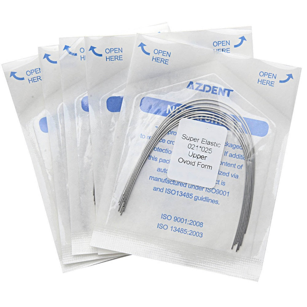 Arco de alambre AZDENT Niti Super Elastic Ovoide Rectangular 0,021 x 0,025 Superior 10 piezas/paquete