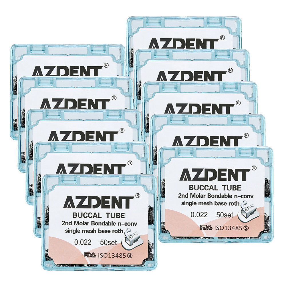 AZDENT Buccal Tube 2nd Molar Bondable Split Non-Convertible Roth 0.022 50Sets/Bx