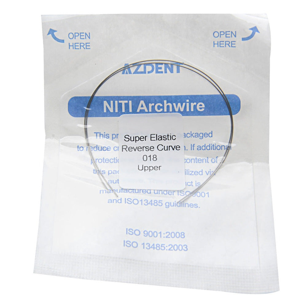 Arco de alambre AZDENT NiTi de curva inversa, redondo, 0,018 mm, superior, 2 unidades/paquete