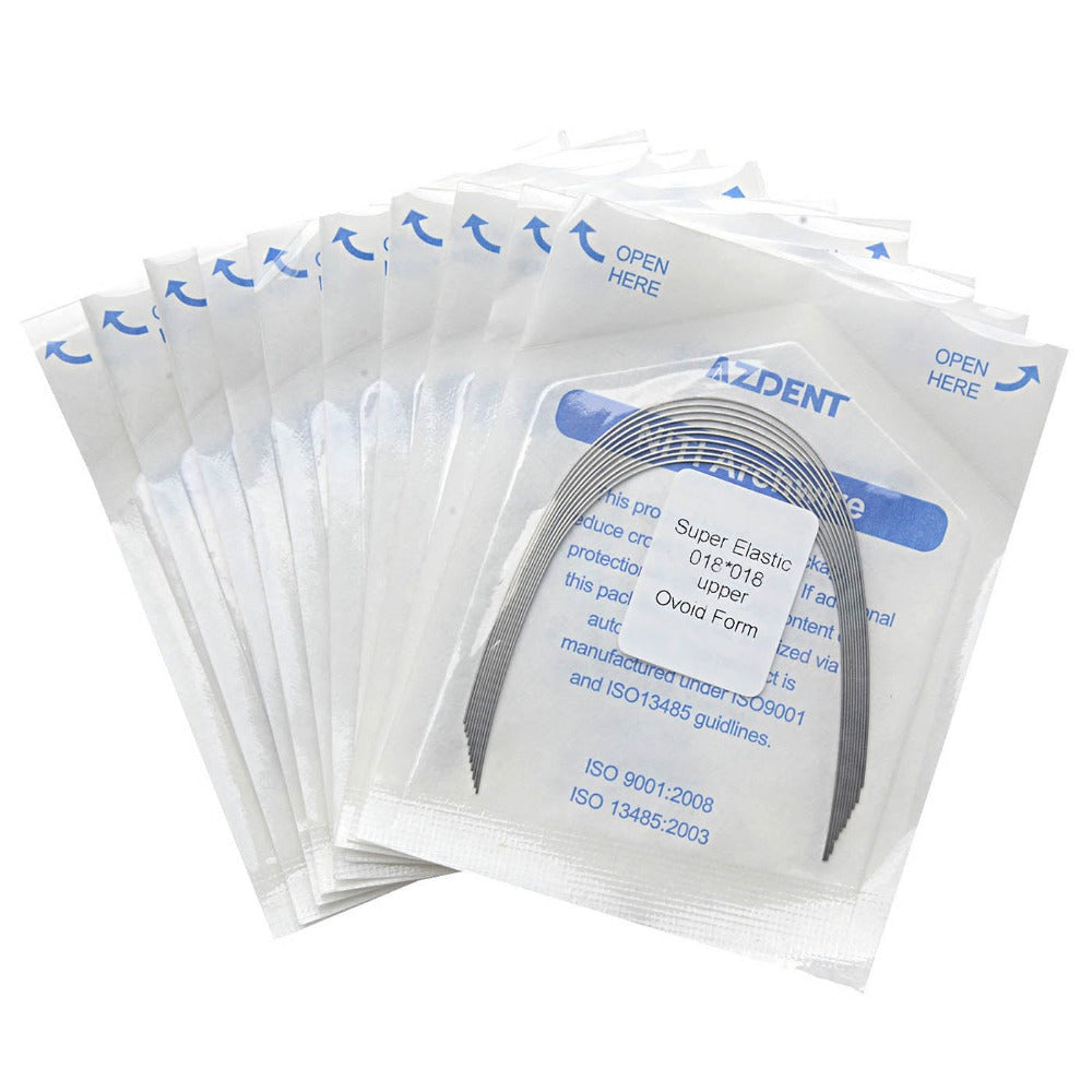 AZDENT Arco de Niti Super Elástico Ovoide Rectangular 0,018 x 0,018 Superior 10 piezas/Paquete