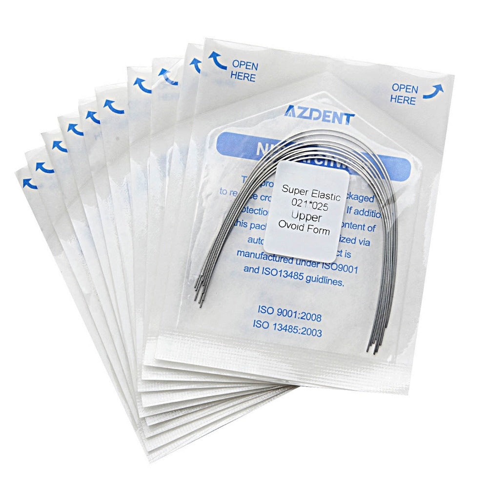 Arco de alambre AZDENT Niti Super Elastic Ovoide Rectangular 0,021 x 0,025 Superior 10 piezas/paquete
