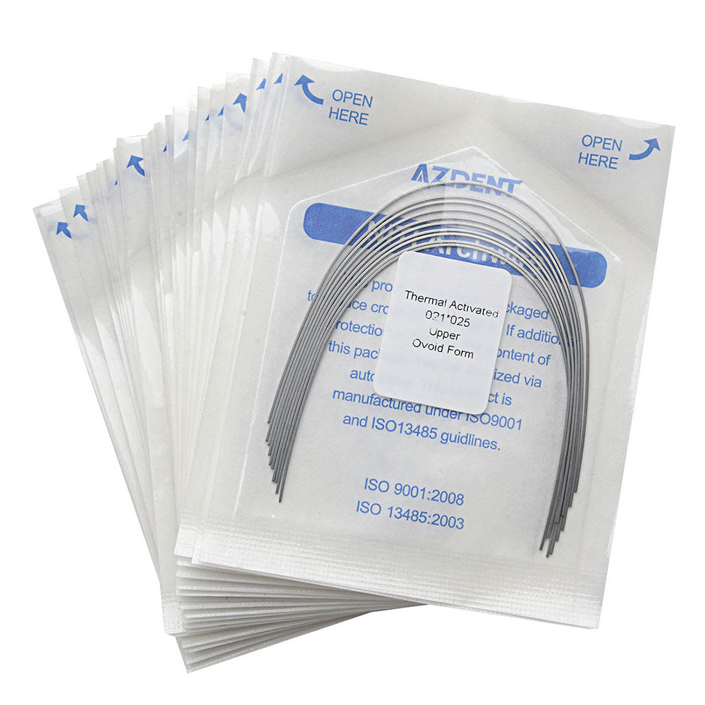 AZDENT Thermal Active NiTi Archwire Ovoid Form Rectangular 0.021 x 0.025 Upper 10pcs/Pack