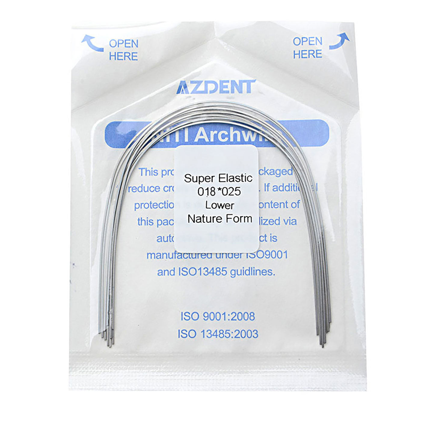 Arco de alambre AZDENT NiTi superelástico natural rectangular 0,018 x 0,025 inferior (10 unidades/paquete)