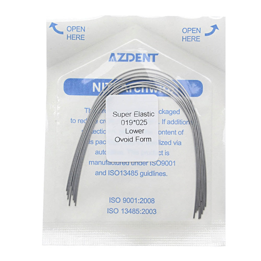Arco de alambre AZDENT Niti Super Elastic Ovoide Rectangular 0,019 x 0,025 Inferior 10 piezas/paquete