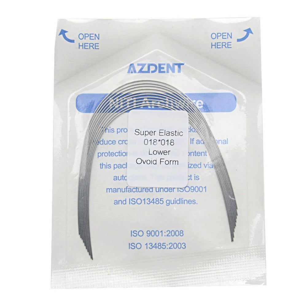 AZDENT Arco de Niti Super Elástico Ovoide Rectangular 0,018 x 0,018 Inferior 10 piezas/Paquete
