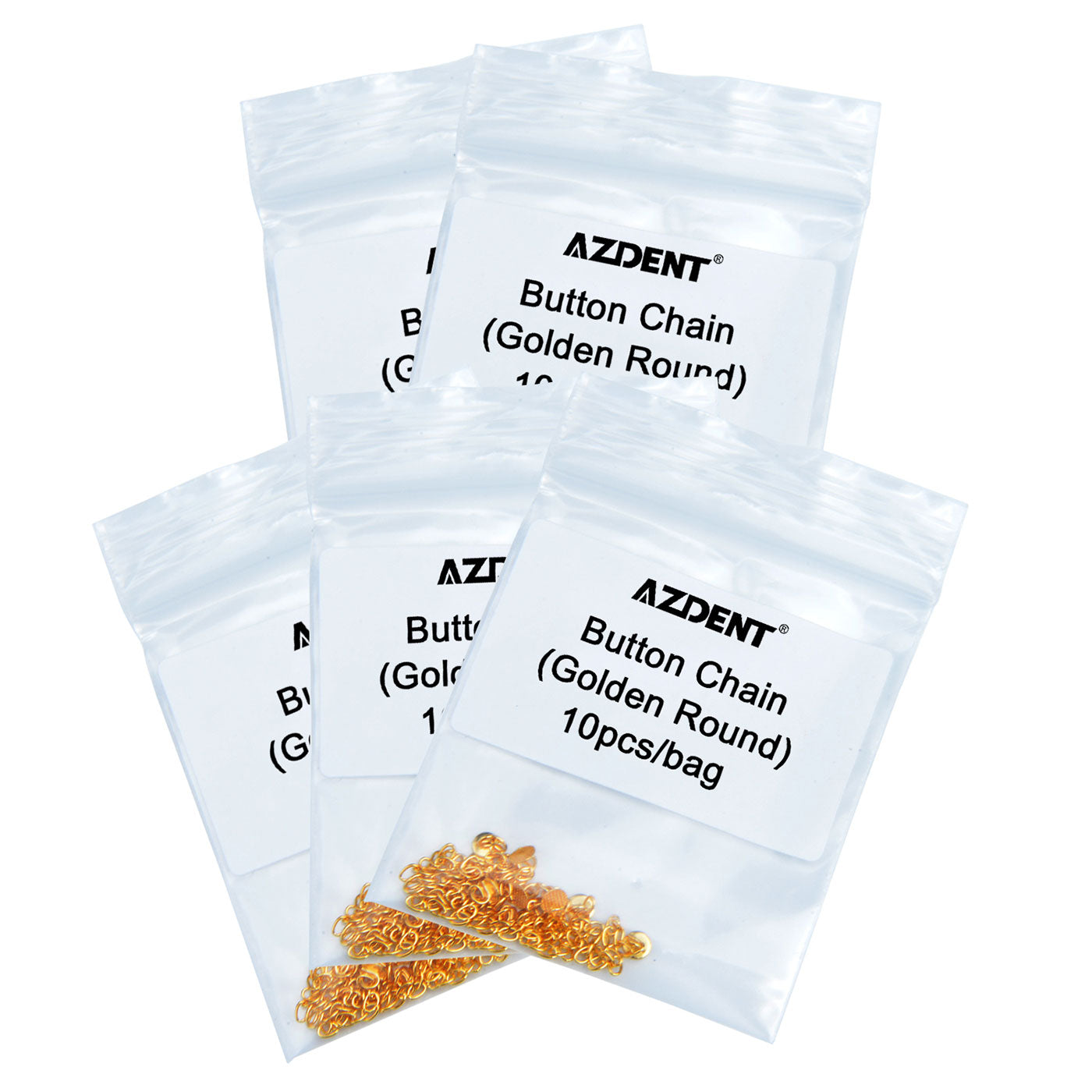 AZDENT Dental Traction Chain Gold Plated Round Buttons with Chain 10/Bag
