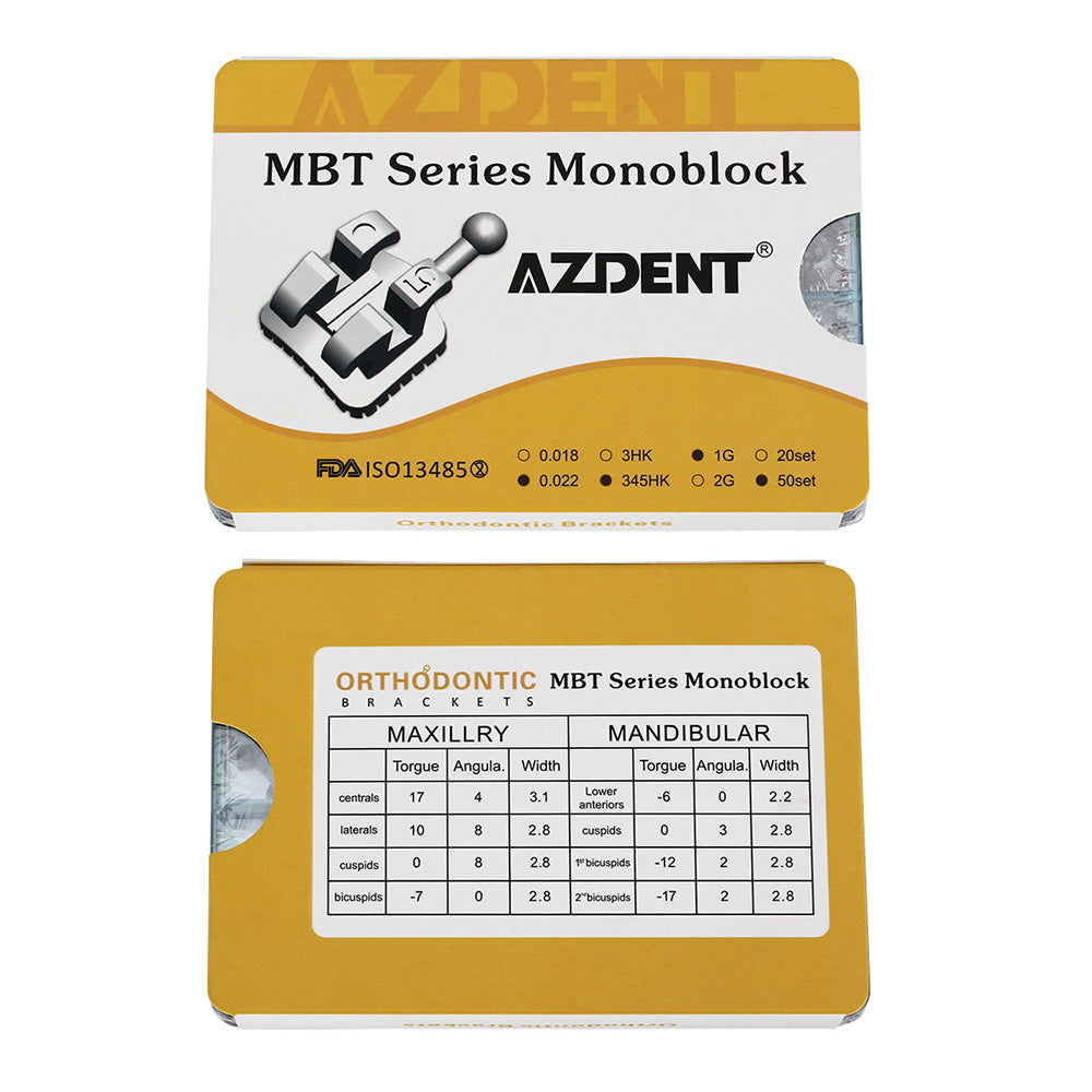 1000pcs AZDENT Dental Metal Brackets Mini MBT .022 Hooks on 345 50 Sets/Box