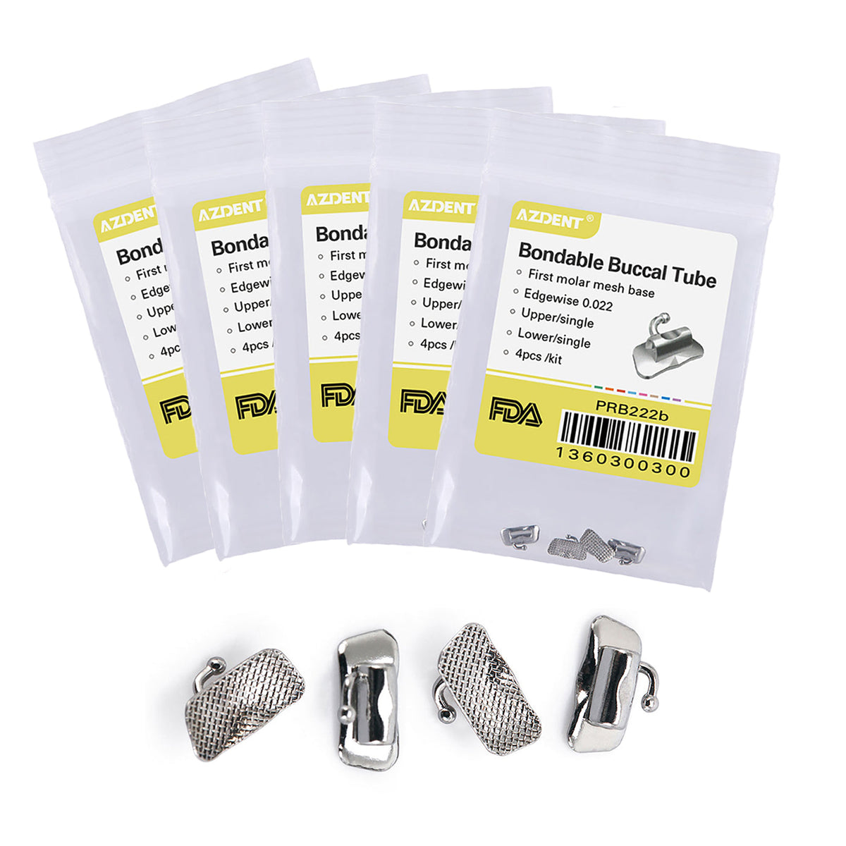 AZDENT Buccal Tube 1st Molar Bondable Non-Convertible Edgewise 0.022 4/Bag