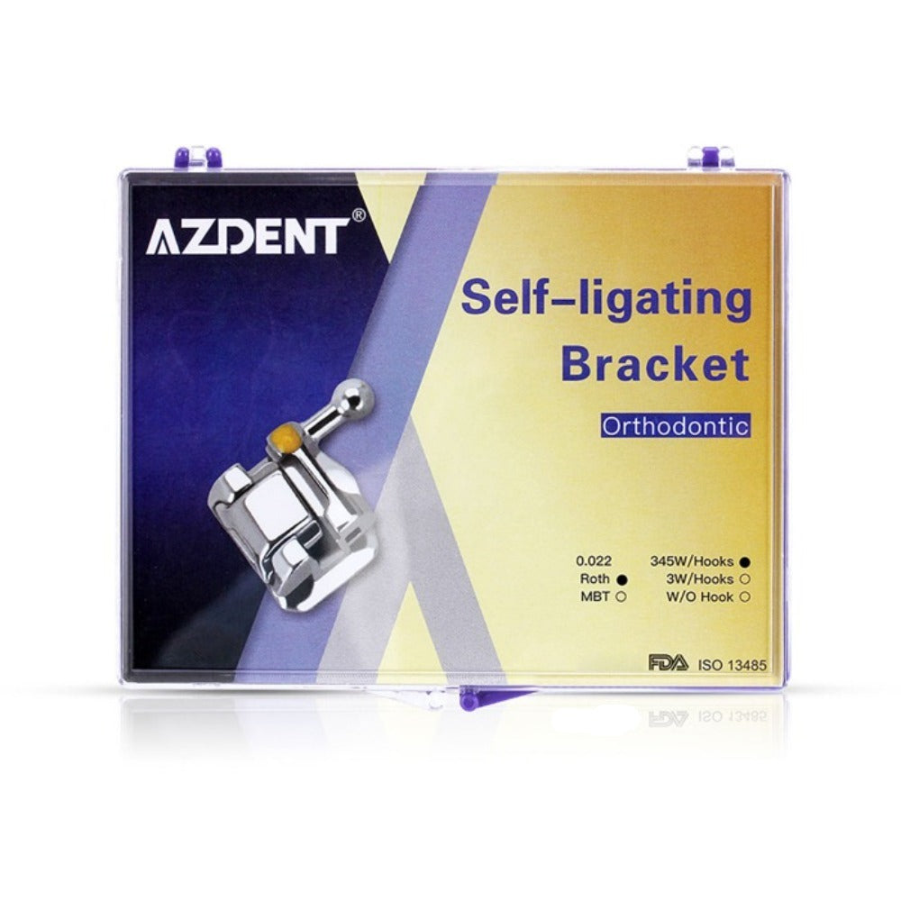 AZDENT Dental Self-Ligating Brackets Passive Roth .022 Hooks on 345 With Buccal Tube 28pcs/Box
