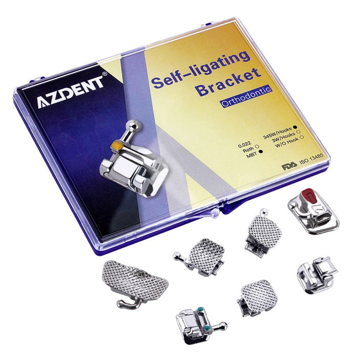 AZDENT Dental Self-Ligating Brackets Passive MBT .022 Hooks On 345 With Buccal Tube 28pcs/Box