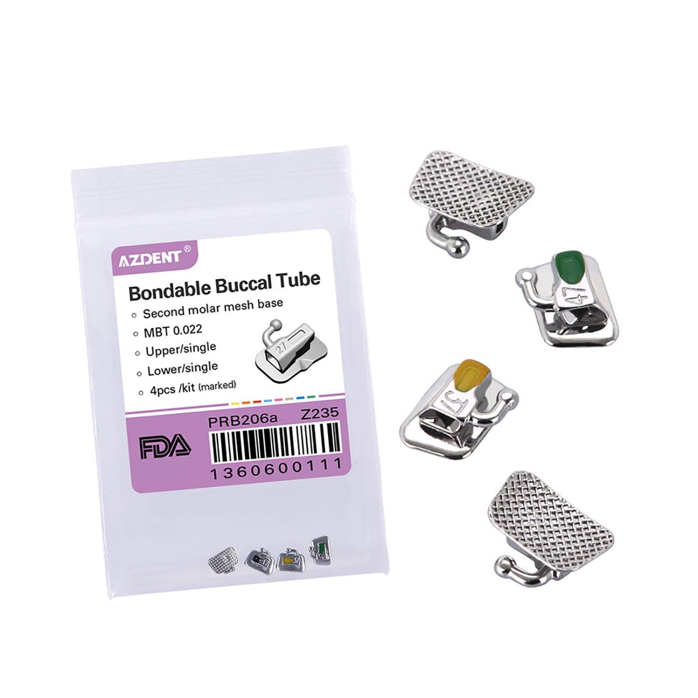 AZDENT Buccal Tube 2nd Molar Bondable Non-Convertible MBT 0.022 Laser Mark 4/Bag