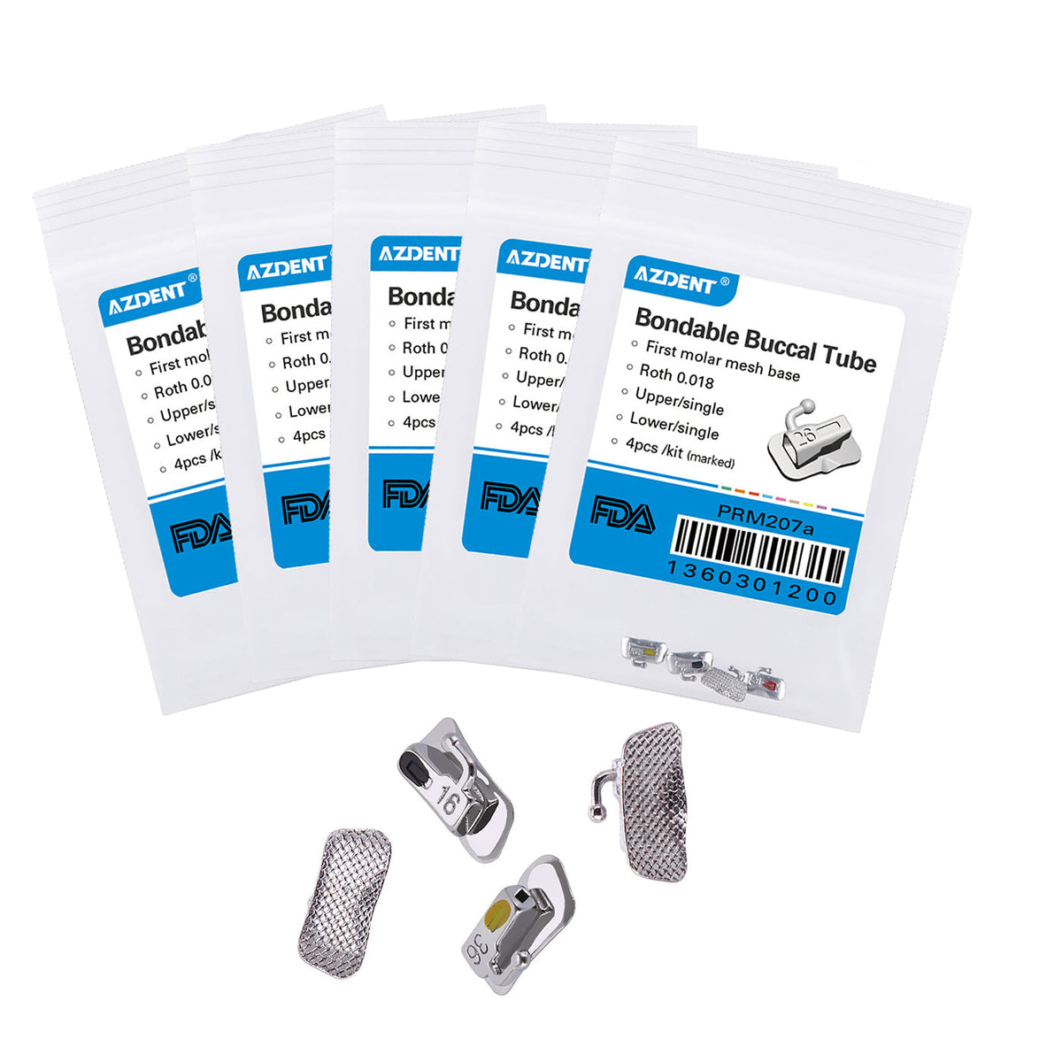 AZDENT Buccal Tube 1st Molar Bondable Non-Convertible Roth 0.018 Laser Mark 4/Bag