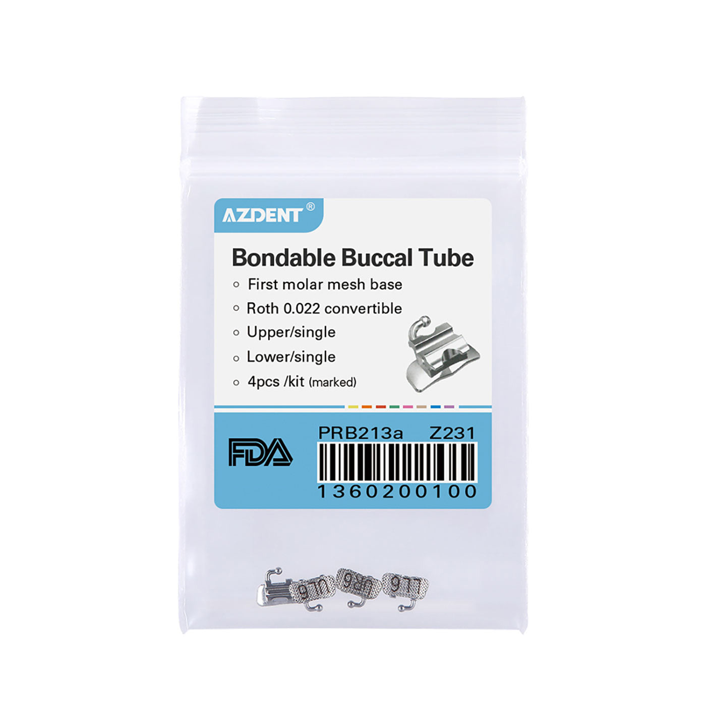 Tubo bucal AZDENT para primer molar, convertible y adherible U1L1 Roth 0.022, 4 unidades