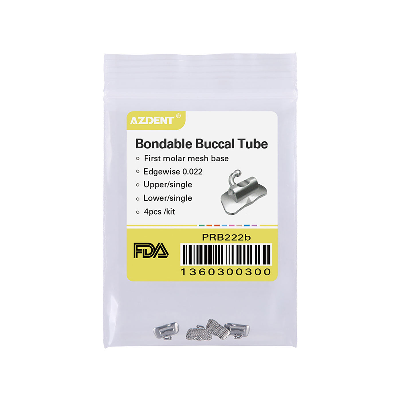 AZDENT Buccal Tube 1st Molar Bondable Non-Convertible Edgewise 0.022 4/Bag