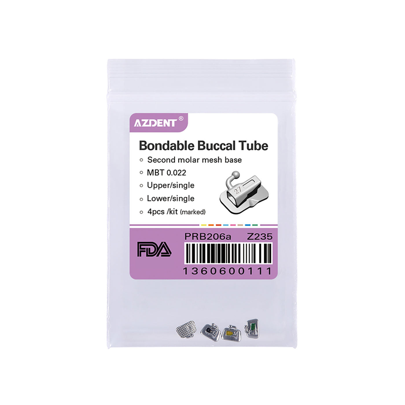 AZDENT Buccal Tube 2nd Molar Bondable Non-Convertible MBT 0.022 Laser Mark 4/Bag